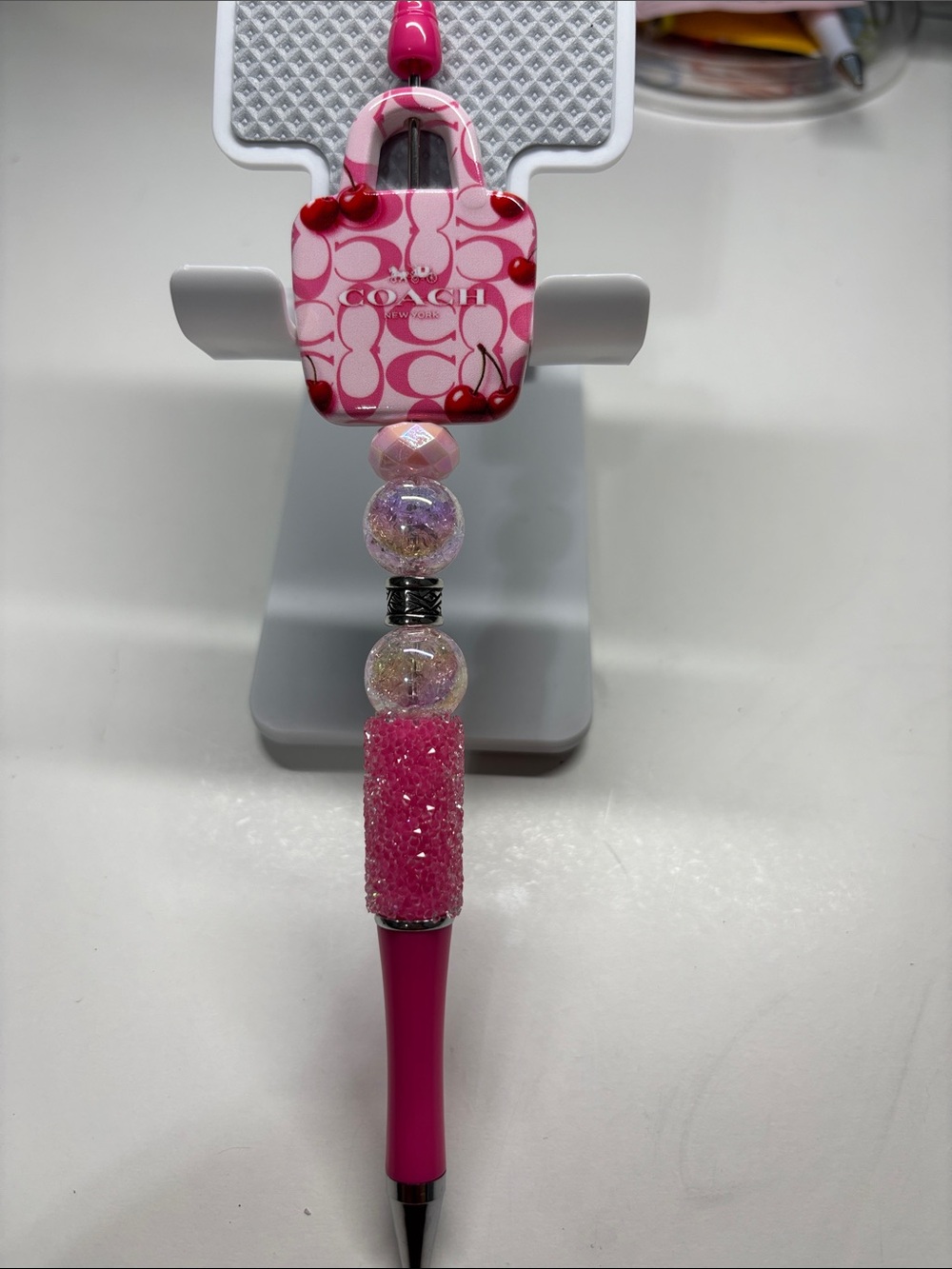 Pink Beaded Accessory Pen with Charm